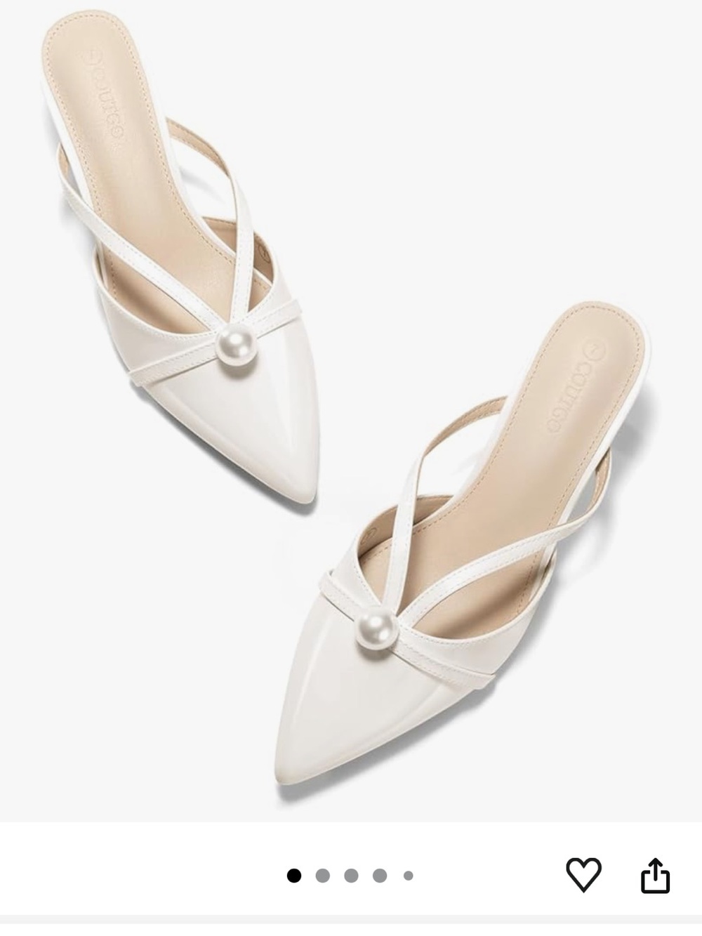 White Pearl Pointed-Toe Kitten Heel Mules